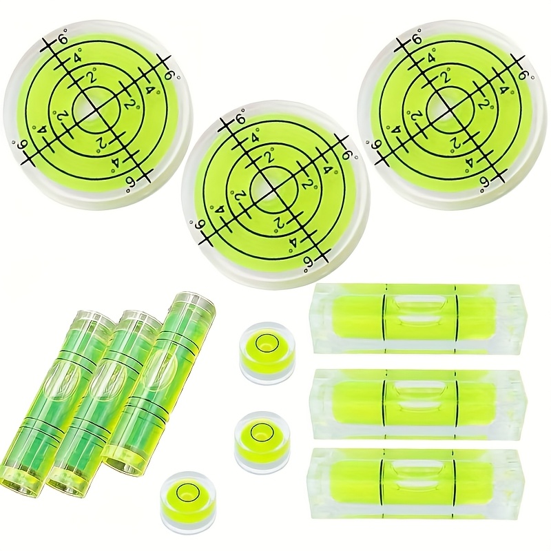 12pcs Bubble Spirit Levels Mini Circular Bubble Level, Multiple Sizes Spirit Level Measuring Layout Tools (10x6mm, Non-adhesive)