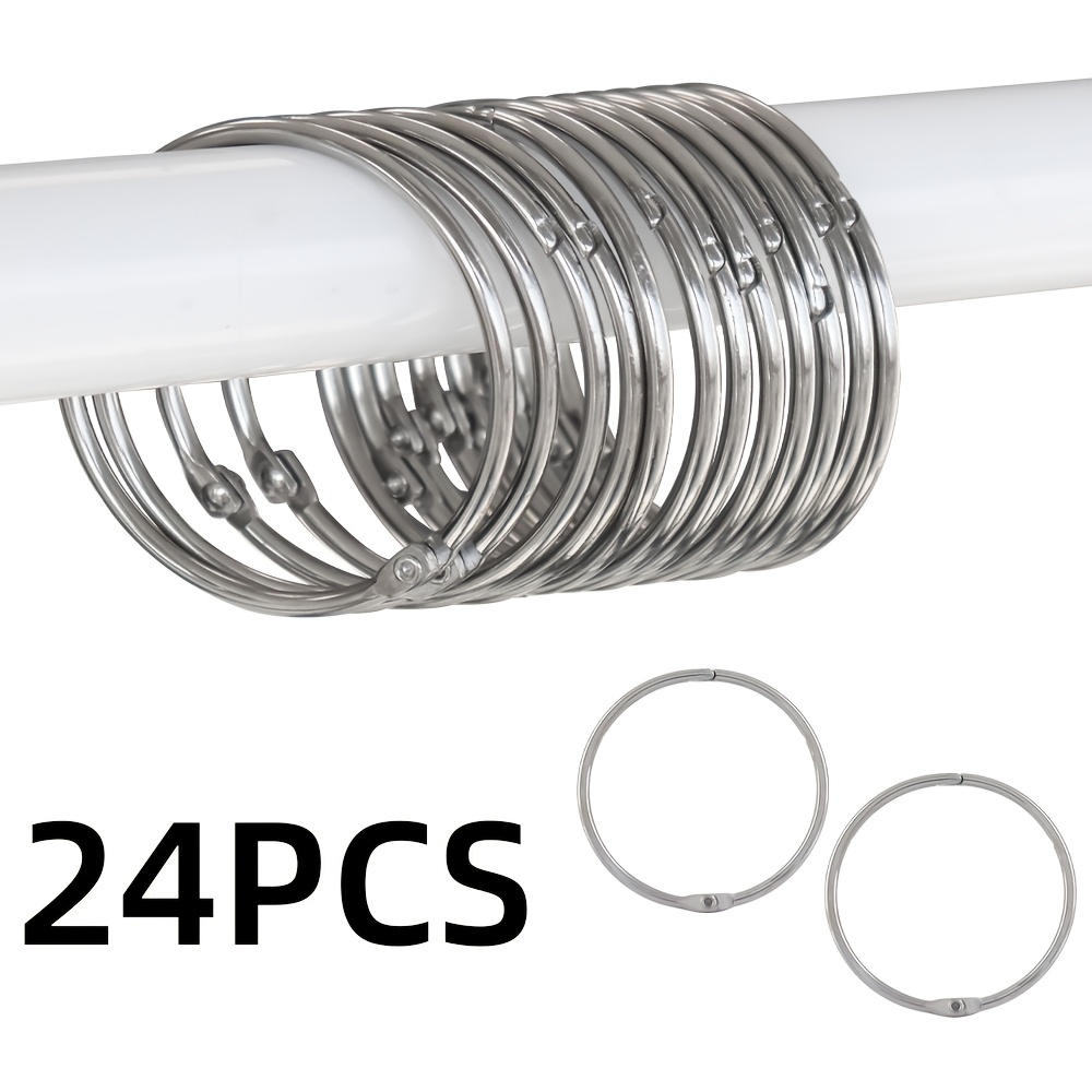 TEMU 24pcs Chrome Shower Curtain Rings, Durable Decorative Shower Curtain Rings Metal Round Shower Hooks For Bathroom Shower Rod