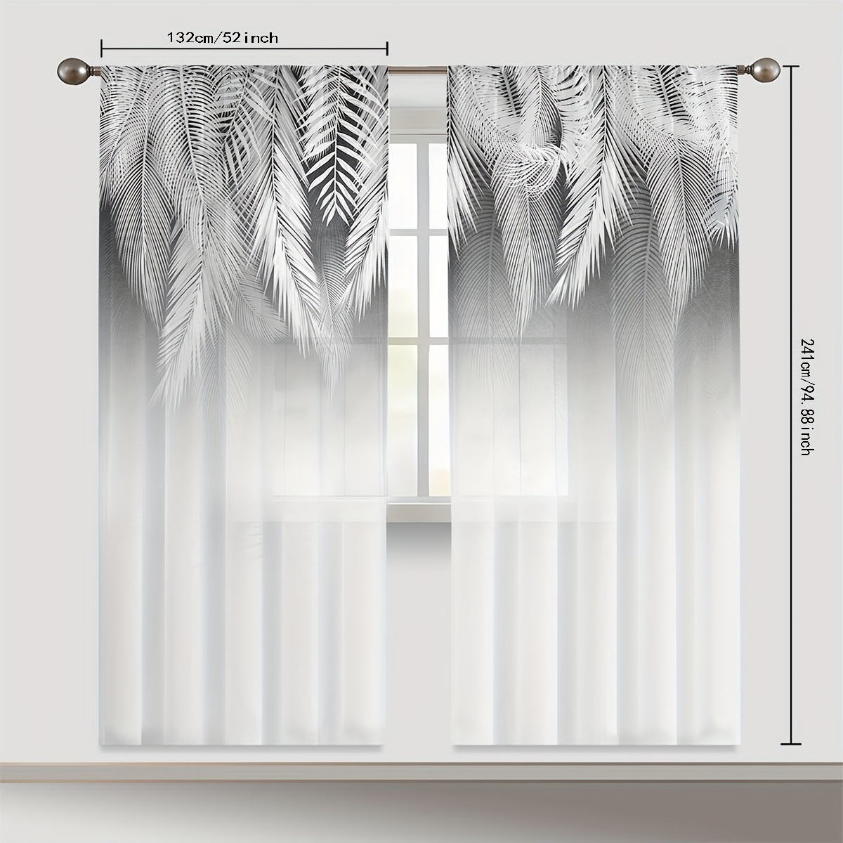 TEMU 2pcs Tropical Leaf Curtains - 100% Polyester Semi- Filtering, Rod Pocket & Eyelet Design, Breathable Soft Drapes For Living Room & Bedroom,