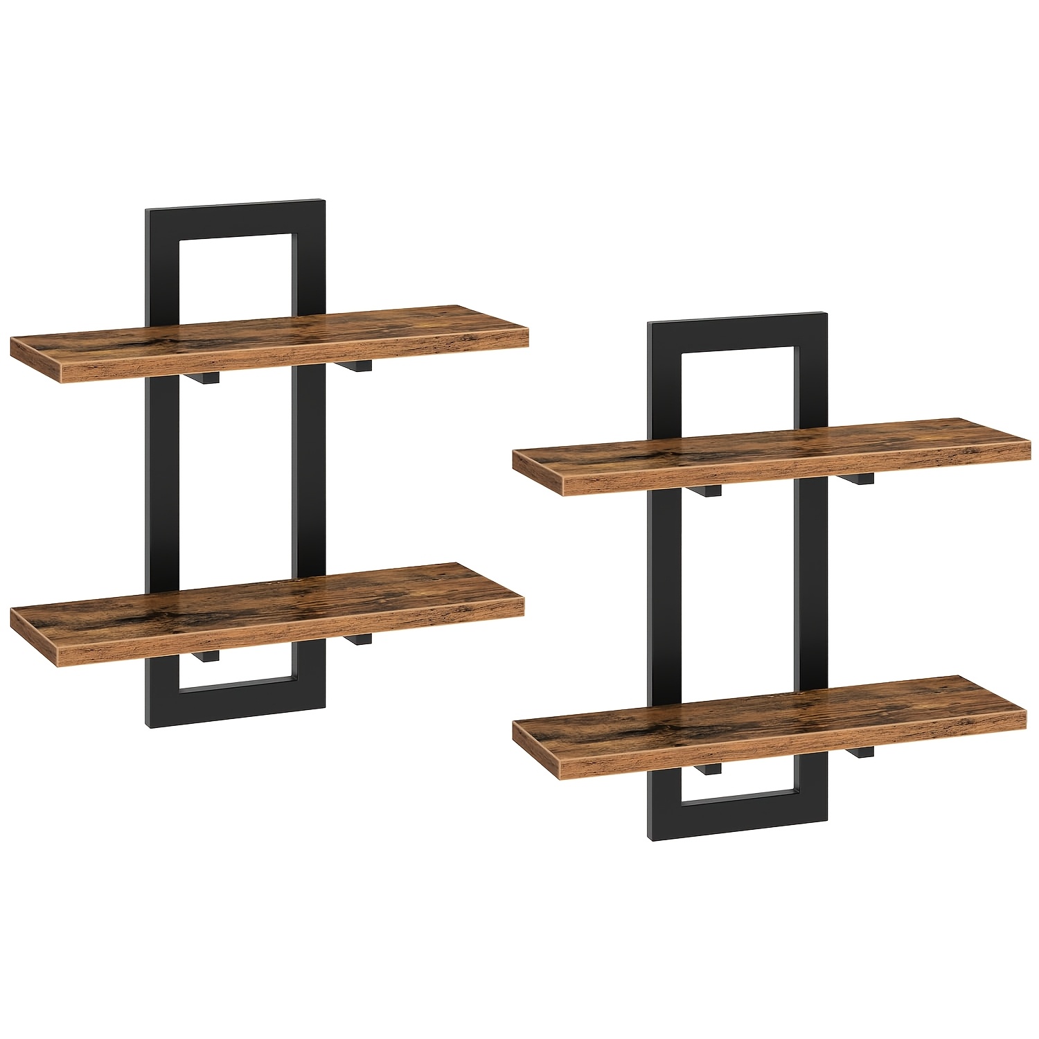 2pcs Floating Shelves - 2-tier Wall Mount Shelf Set, Bathroom Hanging Shelves, Size 38cm, For Living Room, Bedroom, And Kitchen, Black