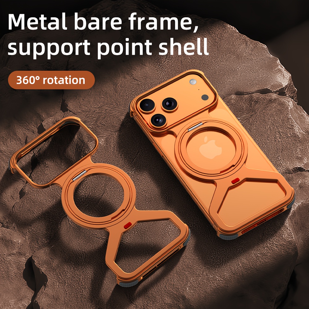 Phone Case - Compatible with Iphone 17/Iphone 17 Pro Max/Iphone 17 Air/Iphone 17 Pro[Metal Invisible Magnetic Stand Case]360-Degree Rotating Magnetic Stand with Borderless Hollow Heat Dissipation Protection Case