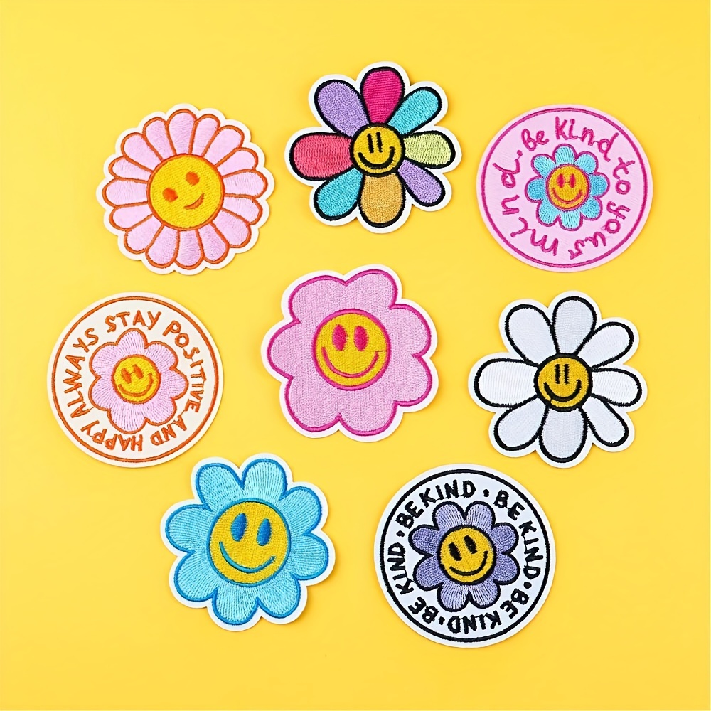 

8pcs Diy Embroidery Patch Set With Sunflower And Daisy For Iron-on Patches To Decorate Clothes, Bags, And Shoes