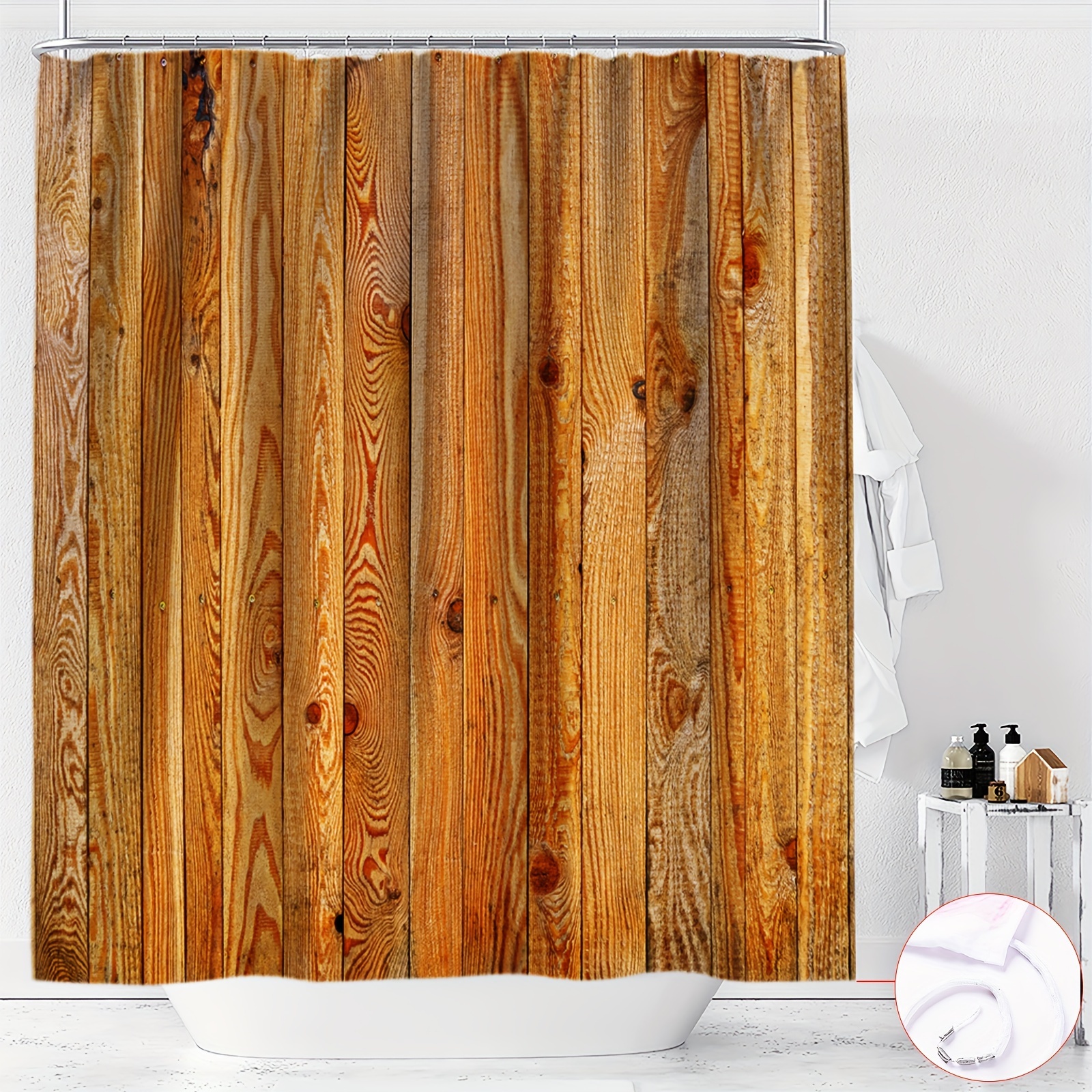 

Ywjhui Water-resistant Polyester Shower Curtain With Rustic Wood Plank Digital Print - Machine Washable, Includes Hooks, Knit Weave, Partially Lined, Artistic Home Bathroom Decor, For All Seasons