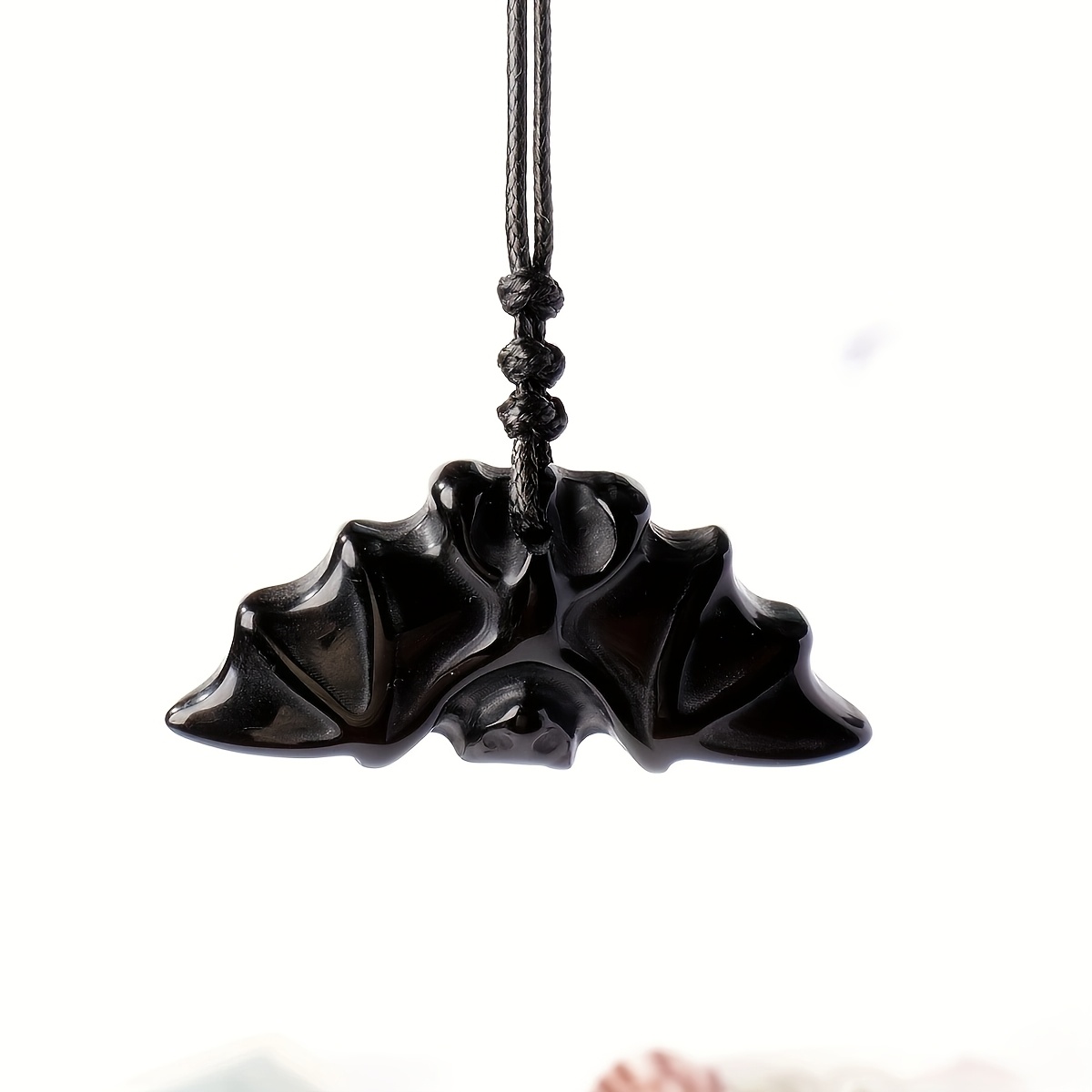 TEMU 1pc Obsidian Bat Pendant, Intricately Hand-carved In A Dark Aesthetic Style, With An Adjustable Cord-ideal As A Gift For .