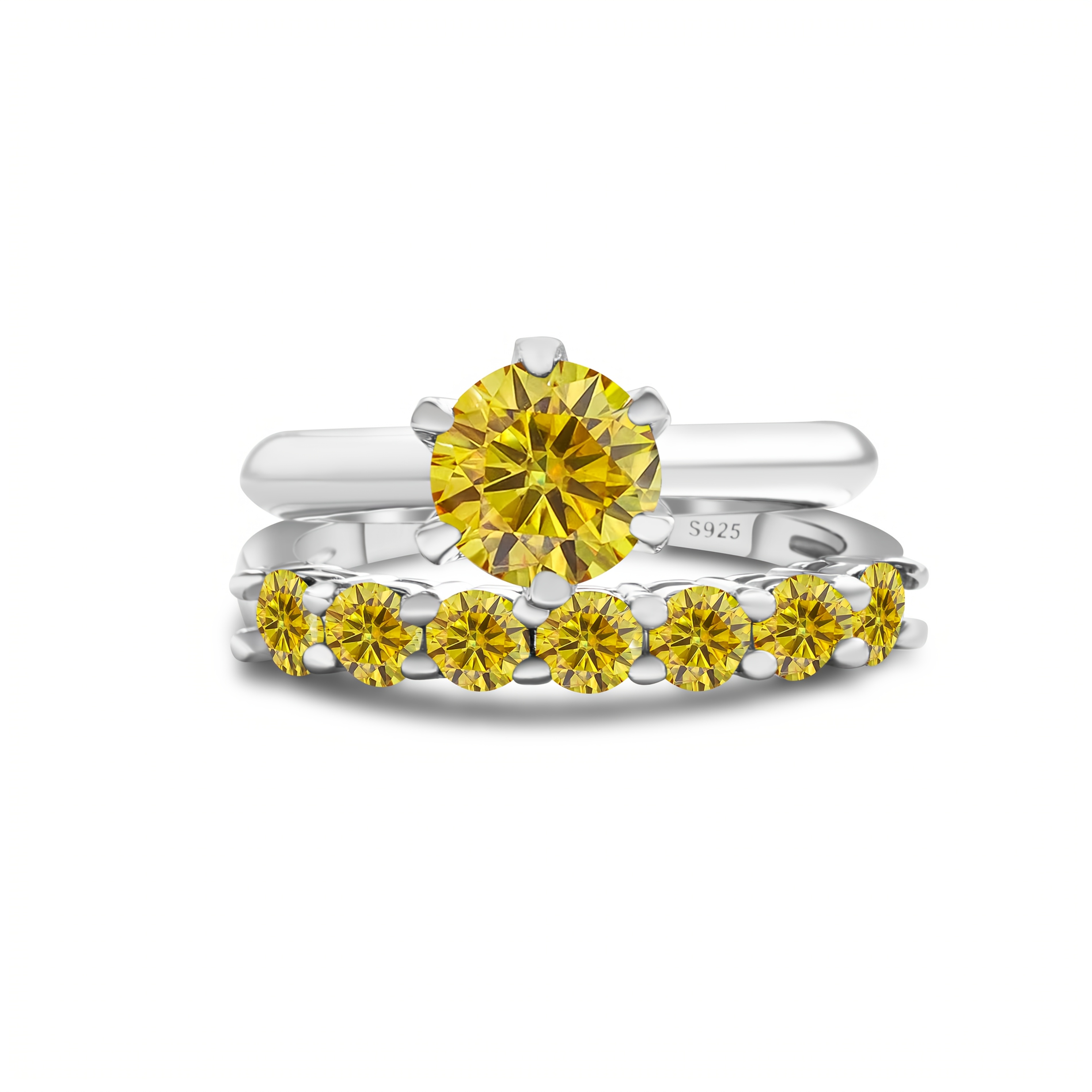 925 Silver Stackable Ring Yellow Moissanite Prong Setting