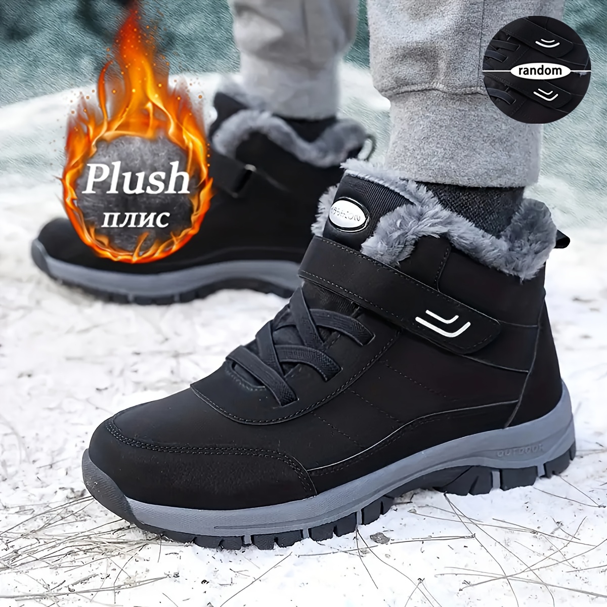 TEMU Bredder Men's Shoes Fashion Fleece Casual Shoes Non-slip Easy Athletic Shoes Hiking Boots