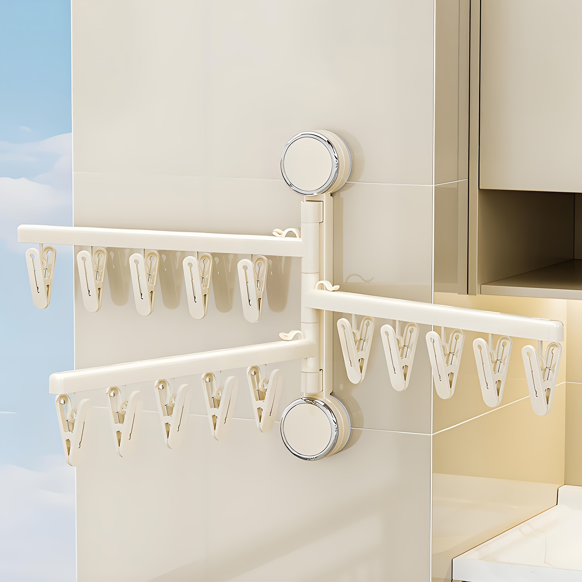 clothes drying rack foldable wall mounted strong suction cups laundry drying rack clothing for hanging clothes space saving clothes rack for dorm balcony laundry room organization collapsible   for socks towel drying Product details 0