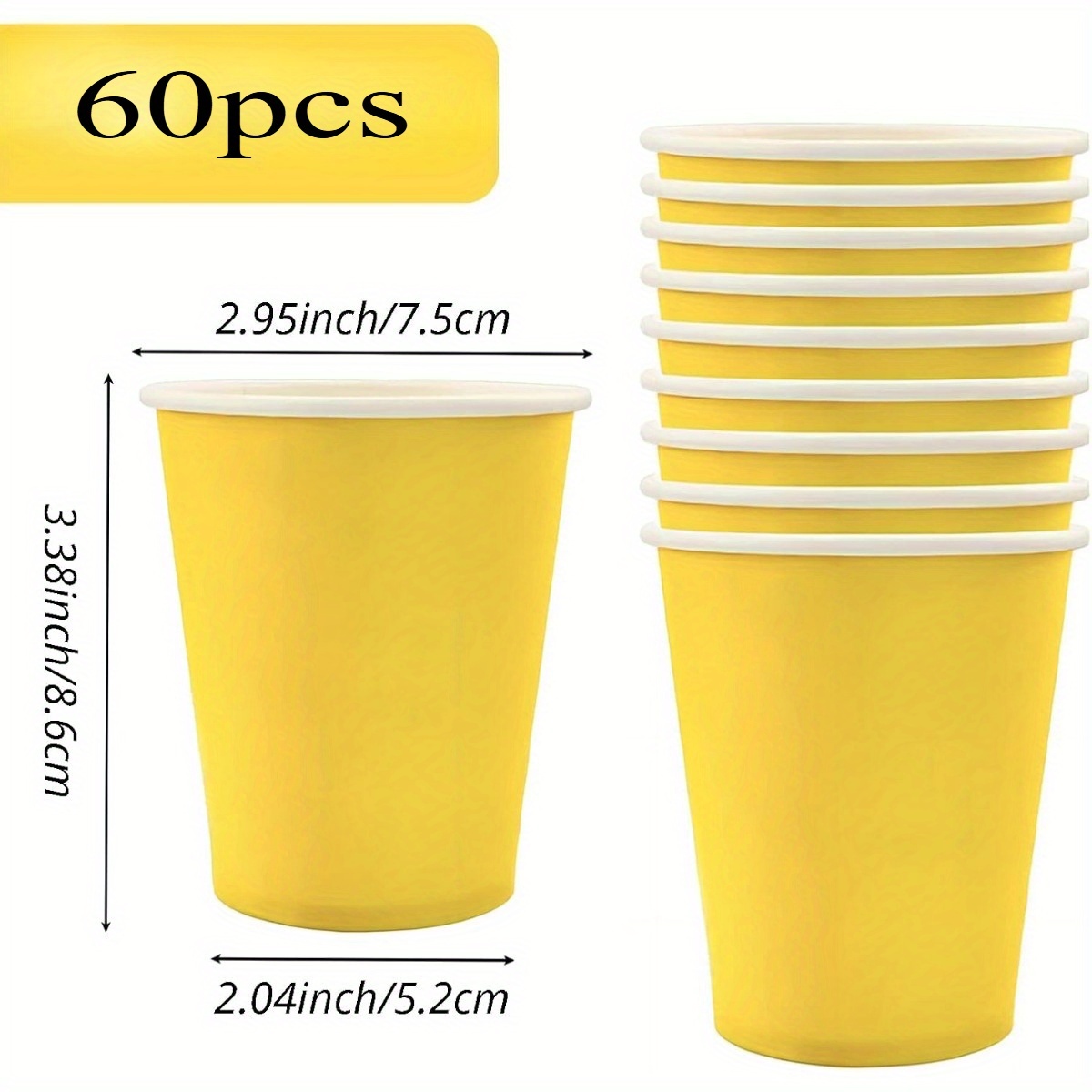60 Yellow Paper Cups For Parties, Suitable For Hot And Cold Beverages And Coffee. Solid Color Cups Are Perfect For Birthdays, Barbecues, Picnics, Weddings, Projects, And Christmas Celebrations