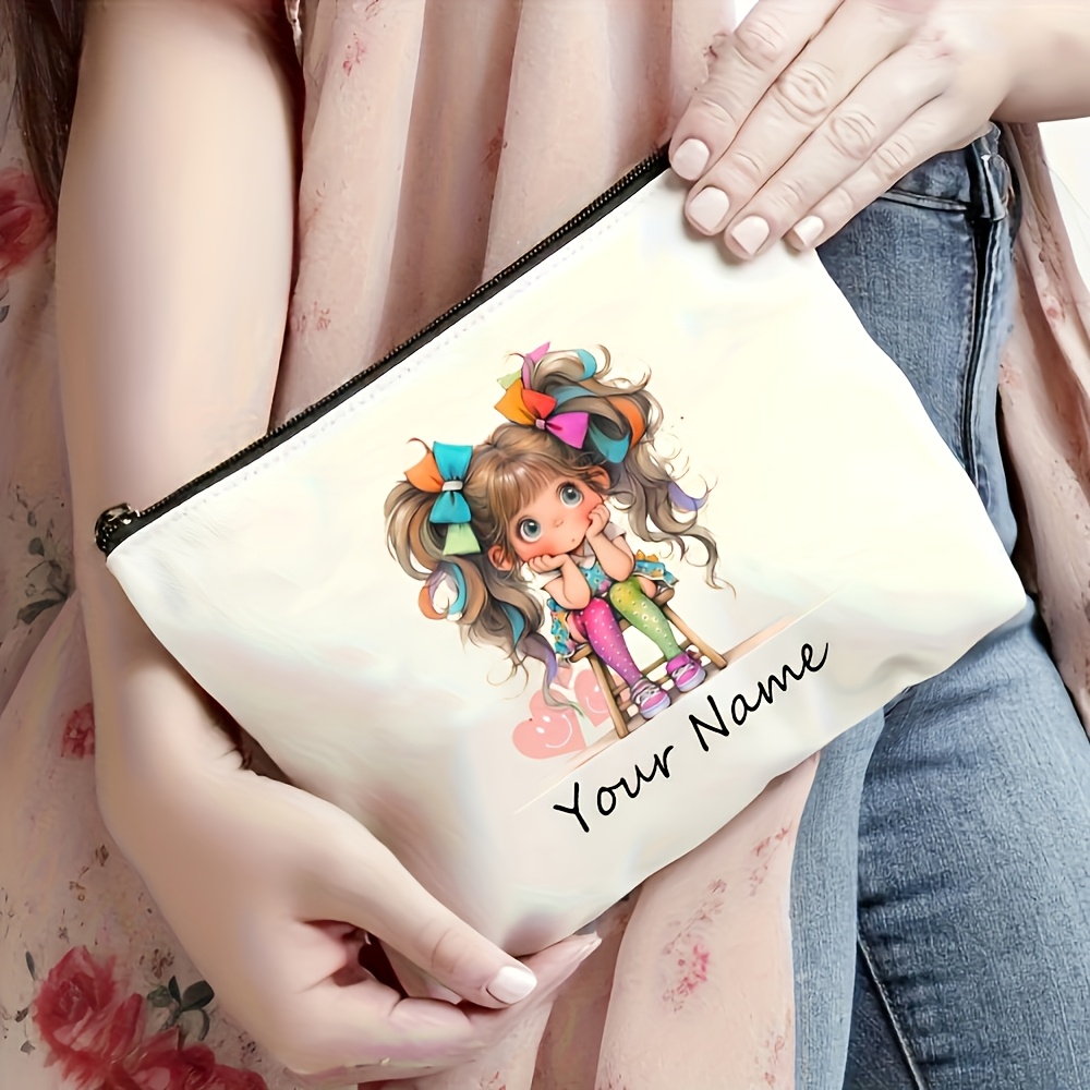 TEMU Neceser de maquillaje personalizado de 1 pieza para niña con de y - Bolsa organizadora de viaje duradera y multifuncional para artículos de