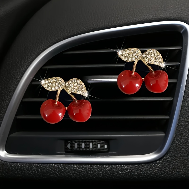 TEMU 2/4pcs Crystal Cherry Car Air Freshener Clips - Unscented, Alloy Material, No Battery Needed, , Car Interior Decor, Car Air Freshener Clips |