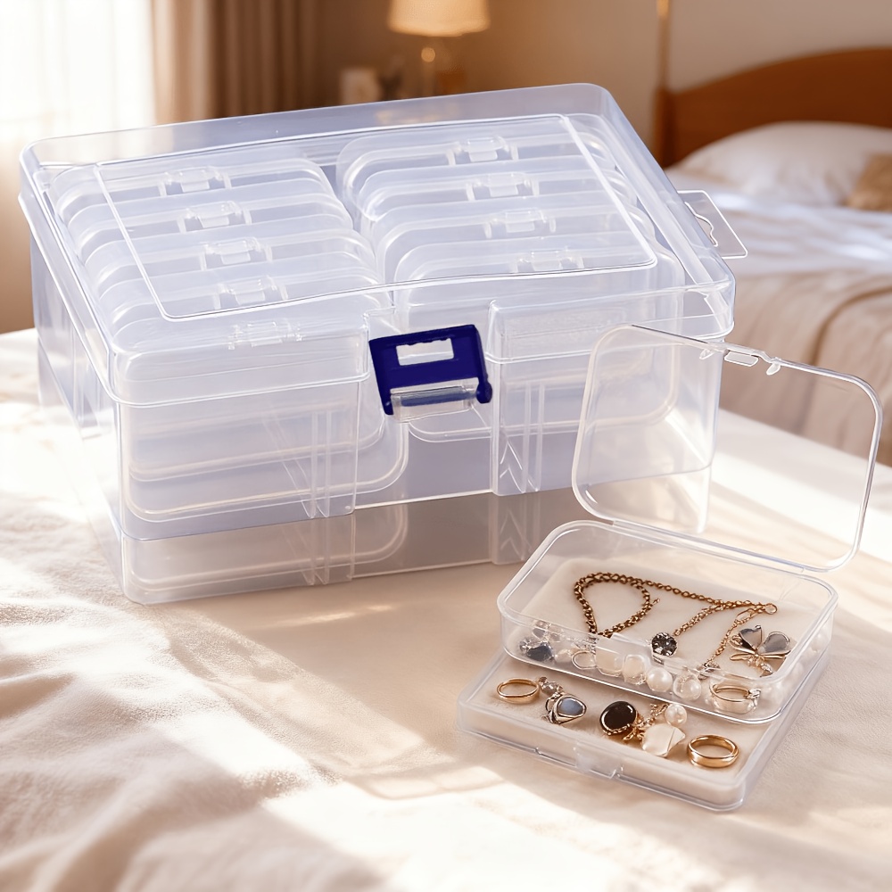 TEMU 9 cajas de almacenamiento de plástico transparente - Duraderas, portátiles, para manualidades, cuentas, organizador de suministros de esmalte de