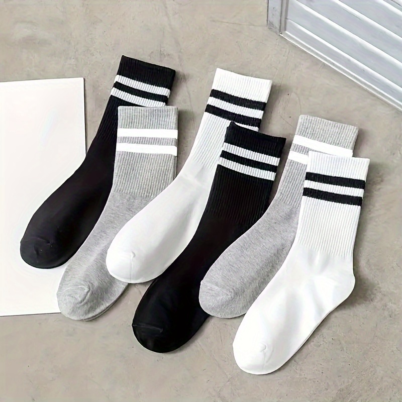1/6 Pairs Striped Athletic Socks, Simple & Comfy Unisex All-match Mid Tube Socks, Women's Stockings & Hosiery