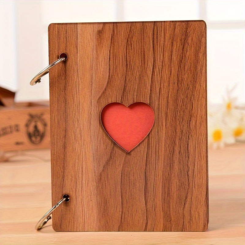 Image of Creative 6-inch Heart-shaped Wooden Photo Album Gift, Vintage Handmade Photo Album Youth Memory Book Graduation 1pc