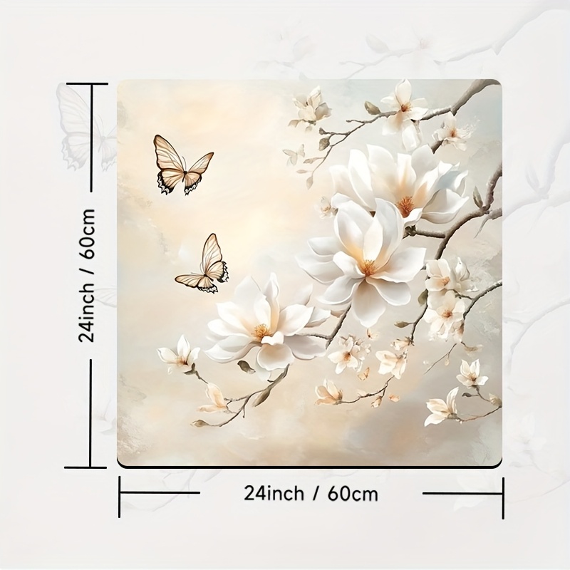 E-shop Waschmaschinenschutzmatte mit Magnolien- und Schmetterlingsdesign - Rutschfeste Saugende Polyester Matte für Geschirrtrockner, Kaffee-Station,