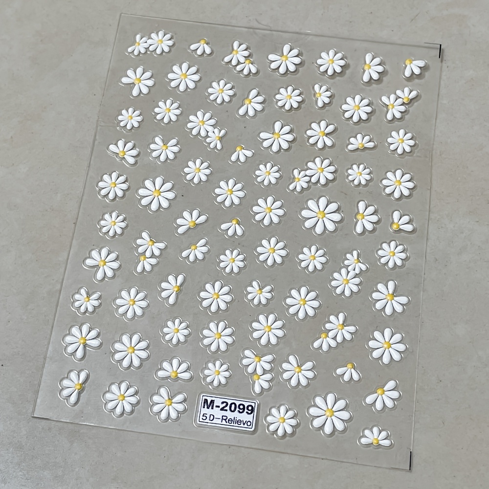 Image of 1 Sheet Nail Art Flower Daisy Embossed Stickers Jelly Nail Sliders Decals Petals Flowers Back Glue Nail Sticker Decoration