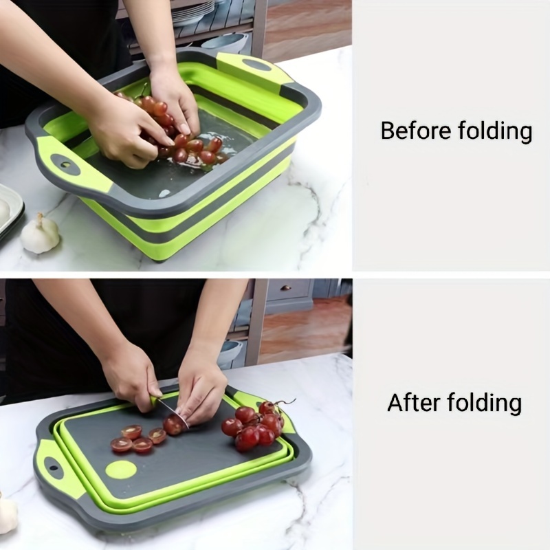 

Space-saving Folding Kitchen Cutting Board With Drain Basket - Durable Plastic, Food-safe, Ideal For Home & Restaurant Use