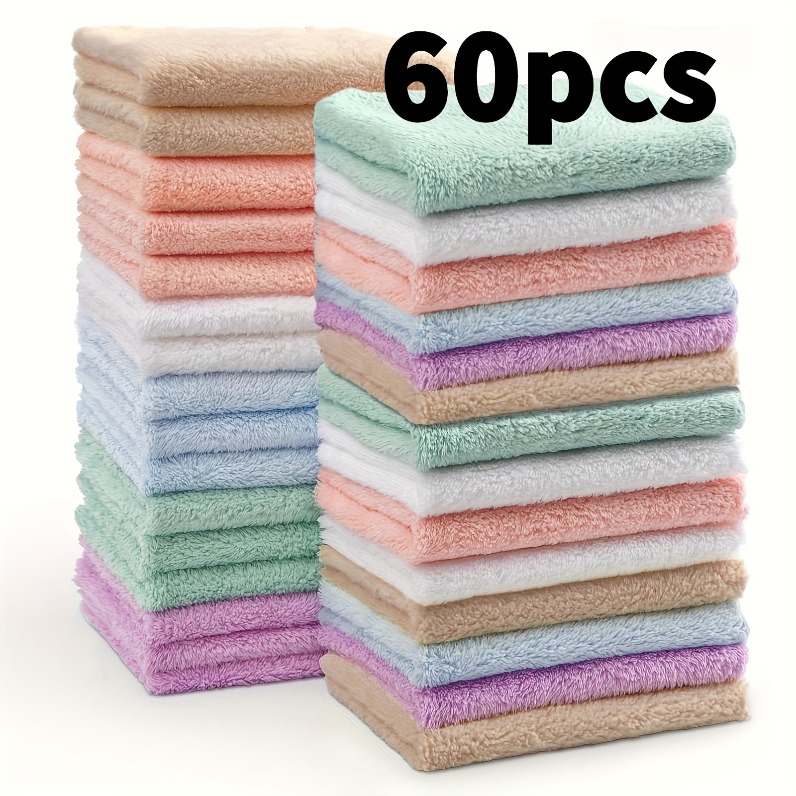 TEMU Set Of 60 Solid Color Washcloths - Absorbent And Fast-drying! Ideal For Home, Office, And Travel, Skin, Safe For Elderly, Expecting Mothers, And Pets
