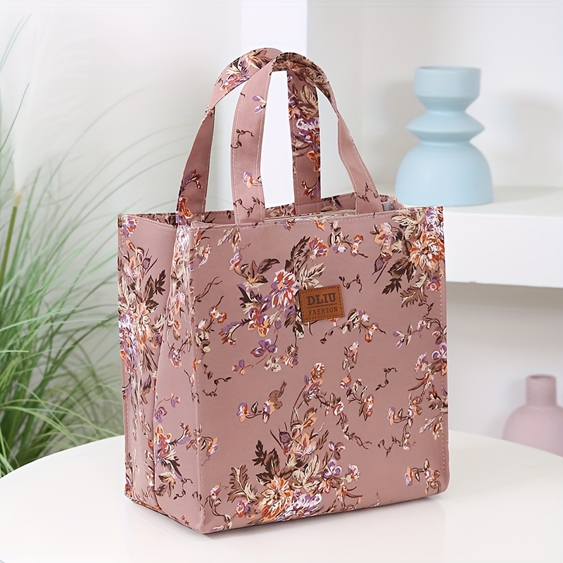 TEMU New, Thickened Floral Print Fabric, Large Capacity Portable Storage Bag, Bag, Suitable For Work Commuting, Takeout Shopping, Daily Use, Hand Carry Bag. Back-to-, Vintage