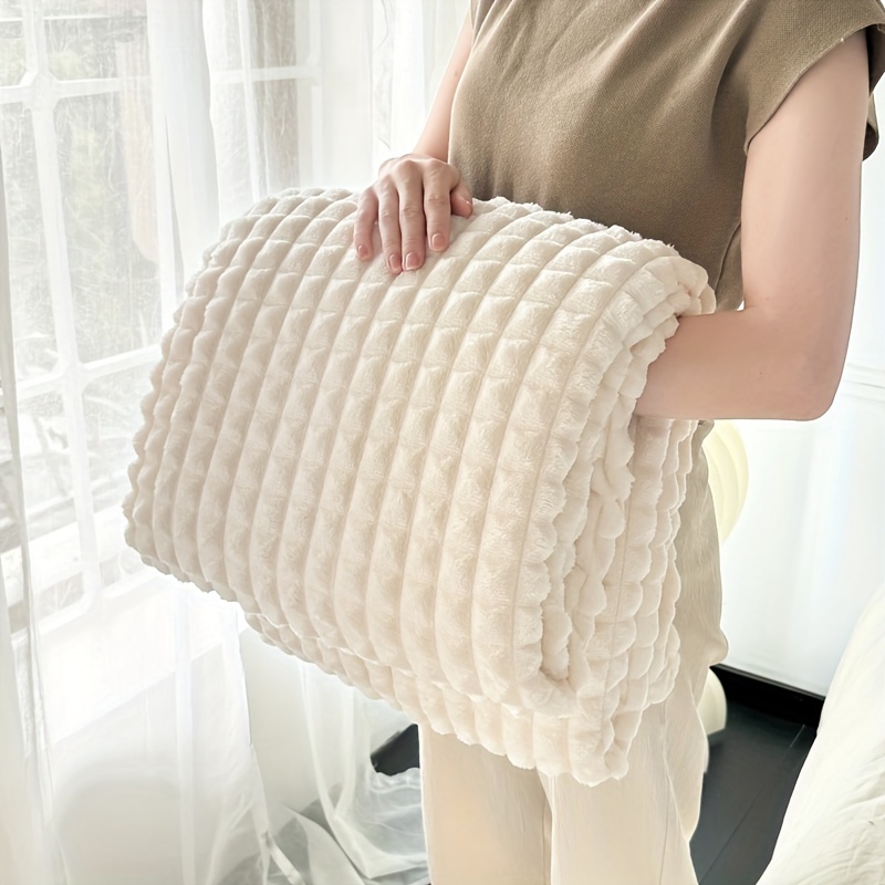 E-shop 1 Stück Bedlazy Gestreifter Flanell-Bettüberwurf – Weiches, warmes Bett, gestreift, gemütliche Sofa-/Bettdecke, ganzjährig, minimalistischer