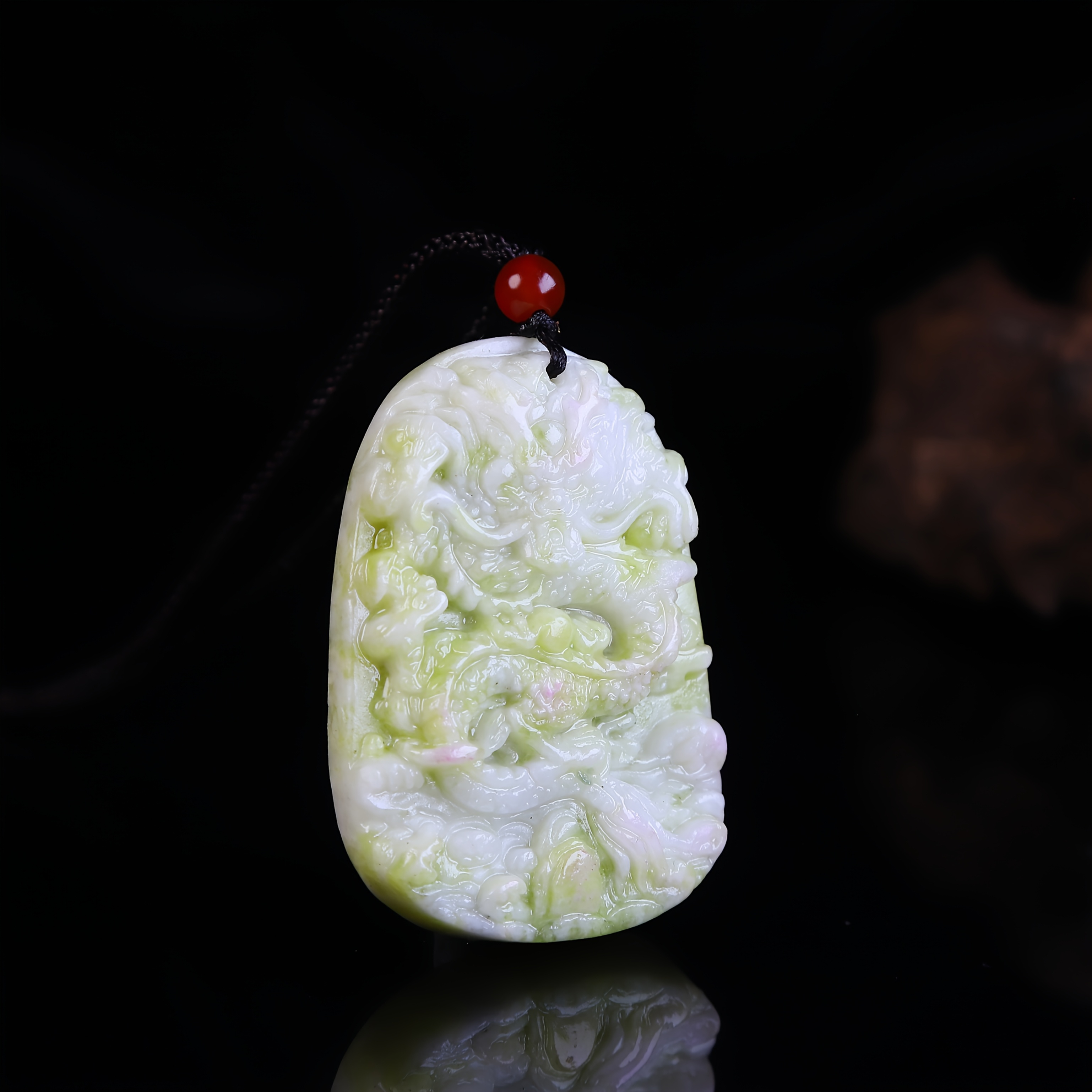 Intricately Carved Dragon Pendant, Natural Stone