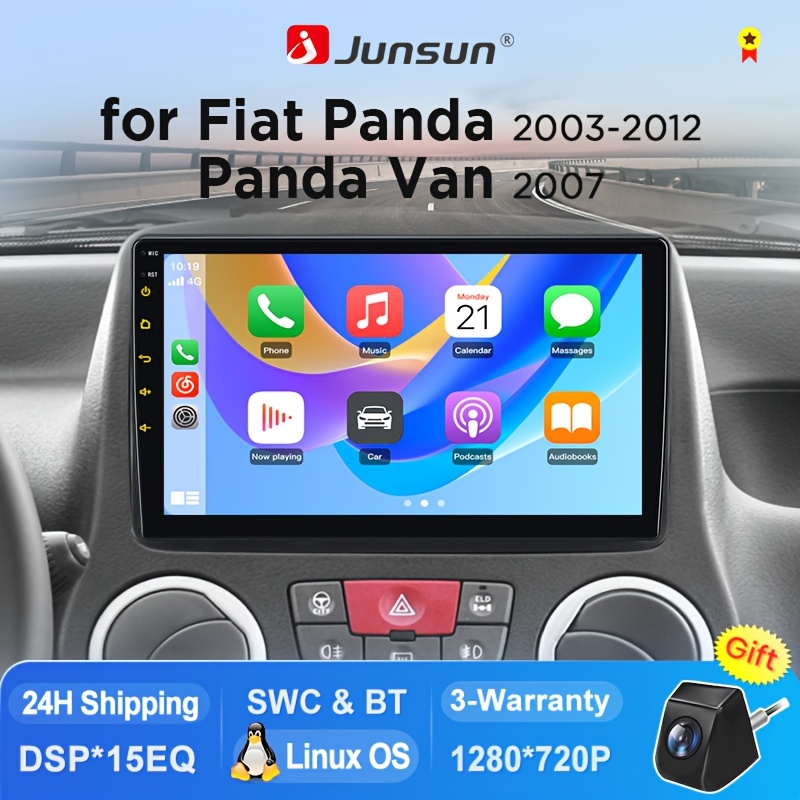 Image of Junsun 9inch/22.8cm Os Car Stereo With Auto & Carplay For 2003 2004 2005 2006 2007 2008 2009 2010 2011 2012 Panda Van 2007 Touch Screen Multimedia Player, With Reversing Camera, For Gifts.