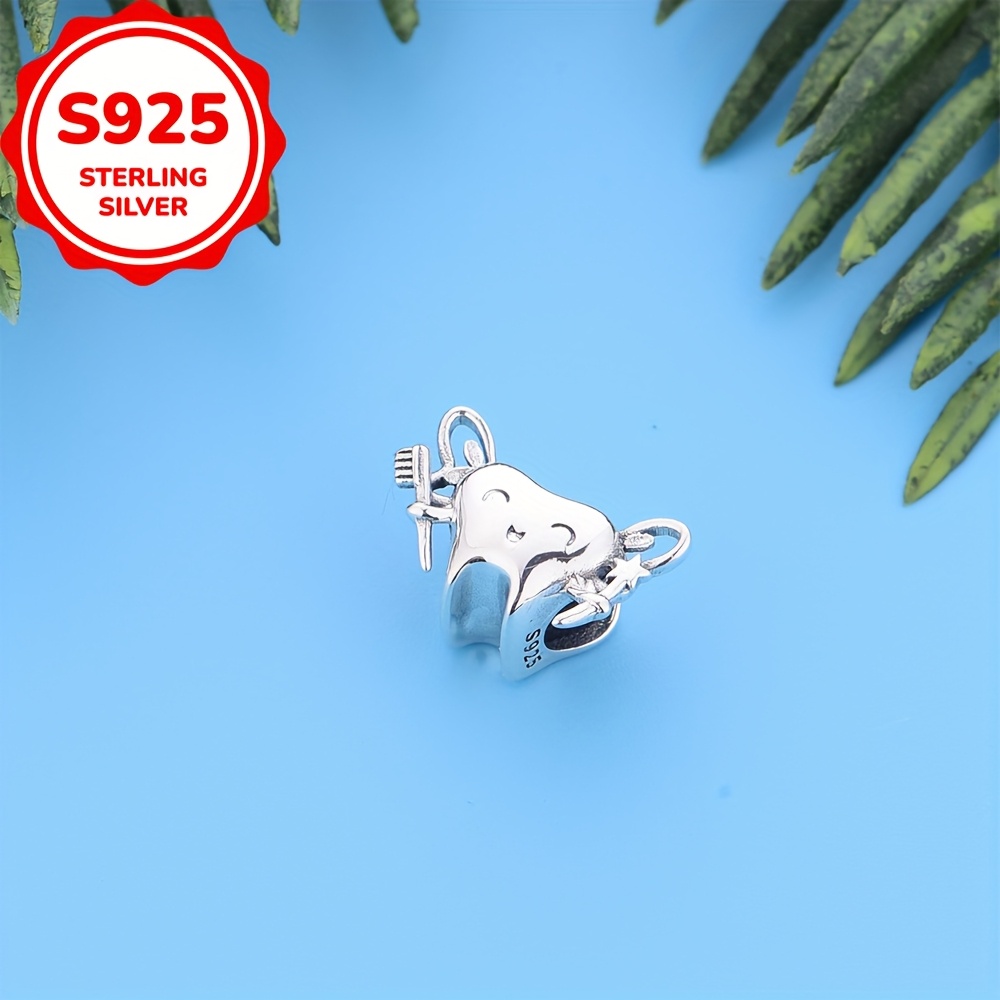 Image of 1pc Of 925 Silver Of A Toothbrush, Suitable For Original Charm Bracelets And Jewelry Crafting