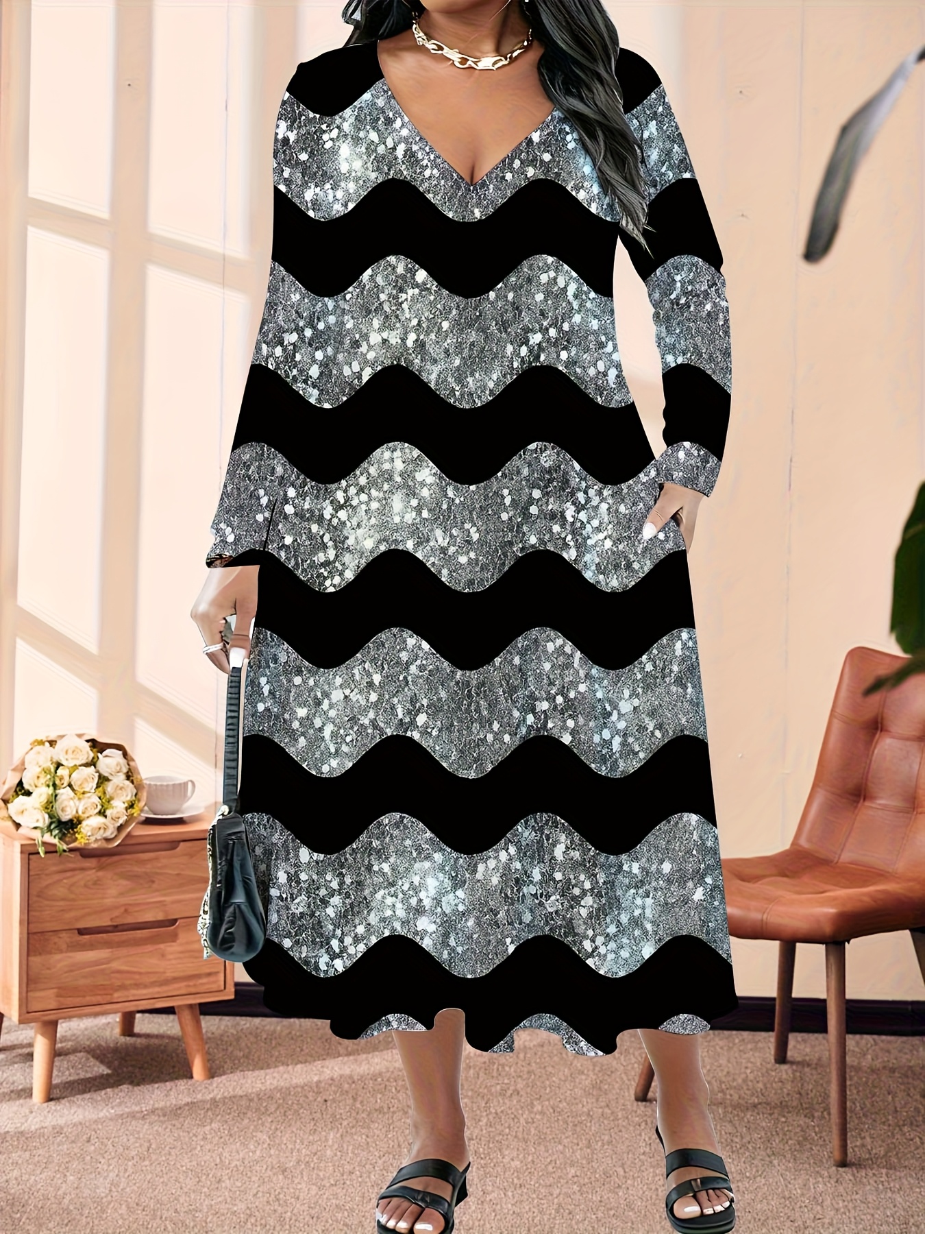 dress black and silver sold on Temu United States