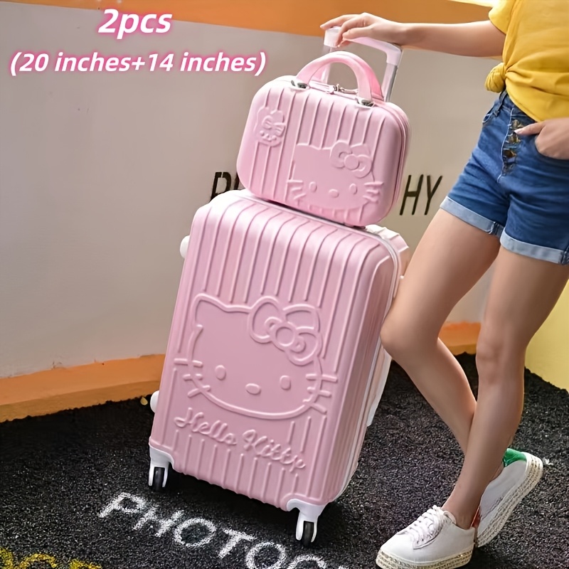 Image of Hello Kitty 2pcs Luggage Set (20 Inches+14 Inches), Pink Hard Shell Expandable Luggage With 360 ° Wheels, And Extendable Handle, Abs Durable Luggage, Suitable For Travel And Camera Equipment Storage