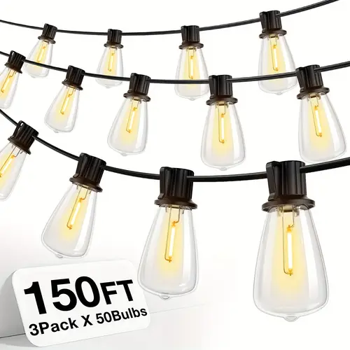 50ft 100ft 150 outdoor string lights 2200k shatterproof st38 bulbs dimmable warm white for garden porch patio balcony party holiday gift