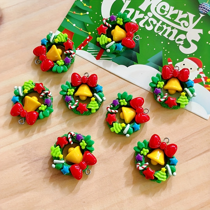 TEMU 8pcs Hollow Flatback Christmas Bell Wreath Resin Charms Diy Christmas Tree Decoration Pendant Earring Charm Jewelry Accessory