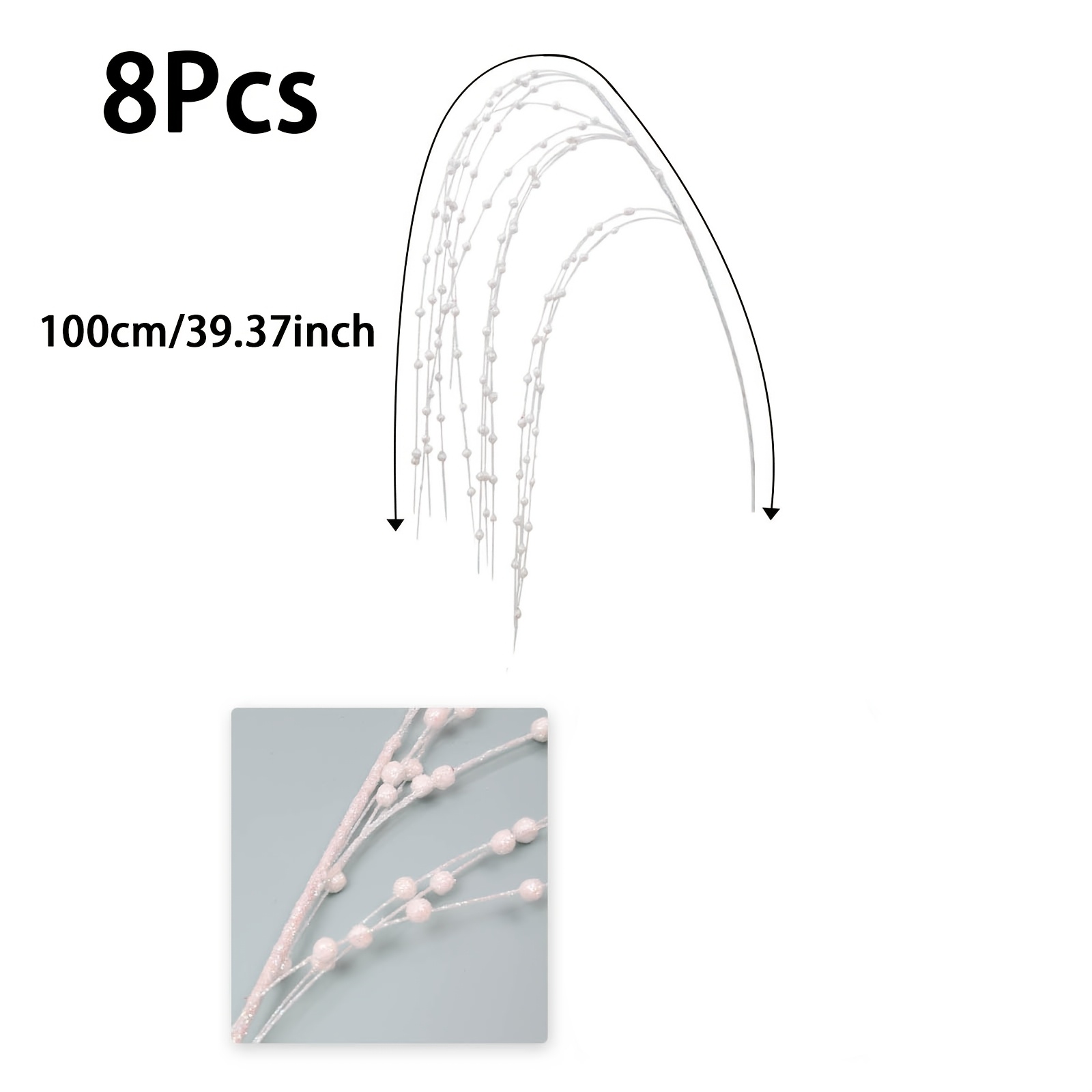 8 Branches Of Christmas Berries, 39.37 Inches Artificial Stem Christmas Tree Decorations, Fake Christmas Home Sparkling Sticks For Wreath Crafts, Fireplace Holiday Christmas Decor (white)