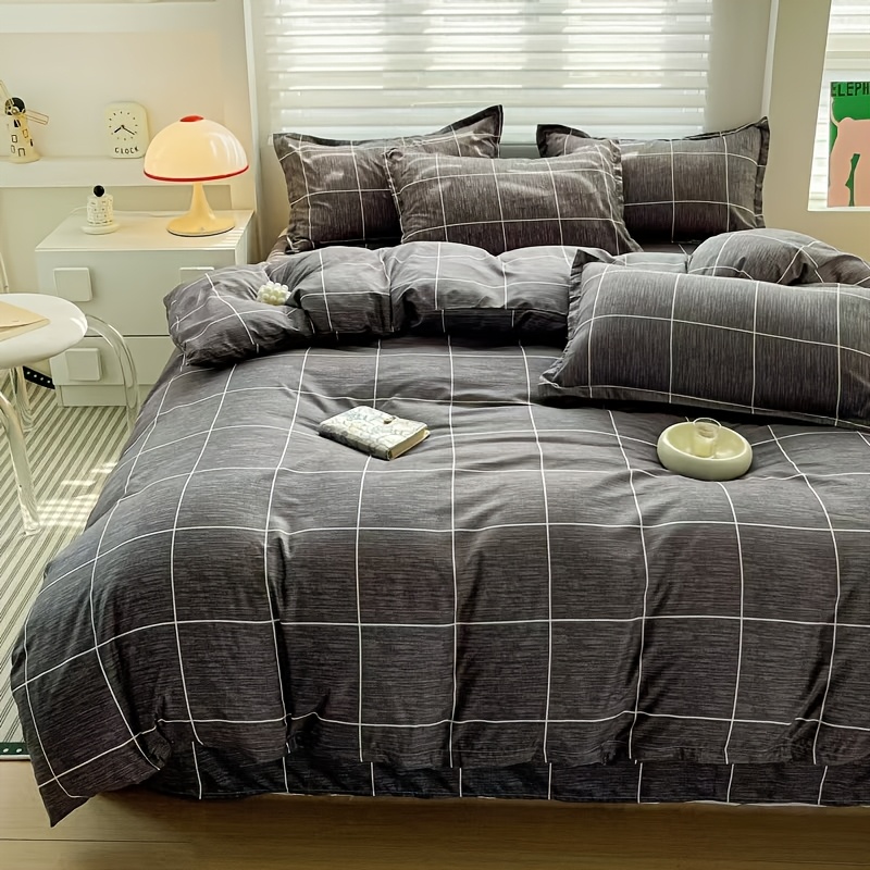 2pcss/3pcss Set, Easy Gray Checkered Fresh Brushed Soft Bedroom Bedding Duvet Cover Pillowcase 2pcss/3pcss Set (filling Not Included)