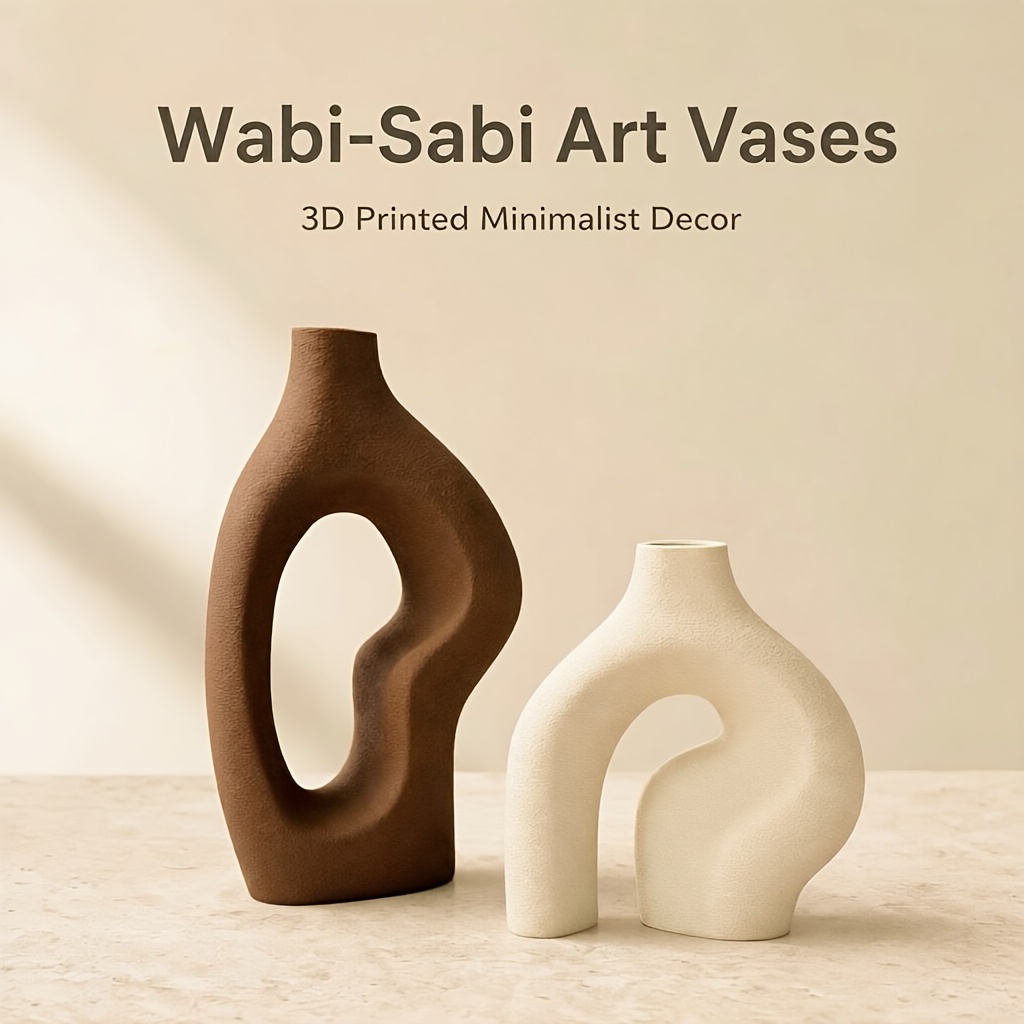 TEMU Ensemble de 2 vases décoratifs en plastique PLA mat texturé imprimé en 3D, un vase nordique moderne pour bureau pour la décoration intérieure,
