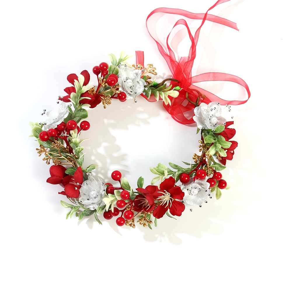TEMU 1pc Realistic Flower Crown, Retro New Year Style Festive Photo Prop, Outdoor Lawn Wedding Headpiece