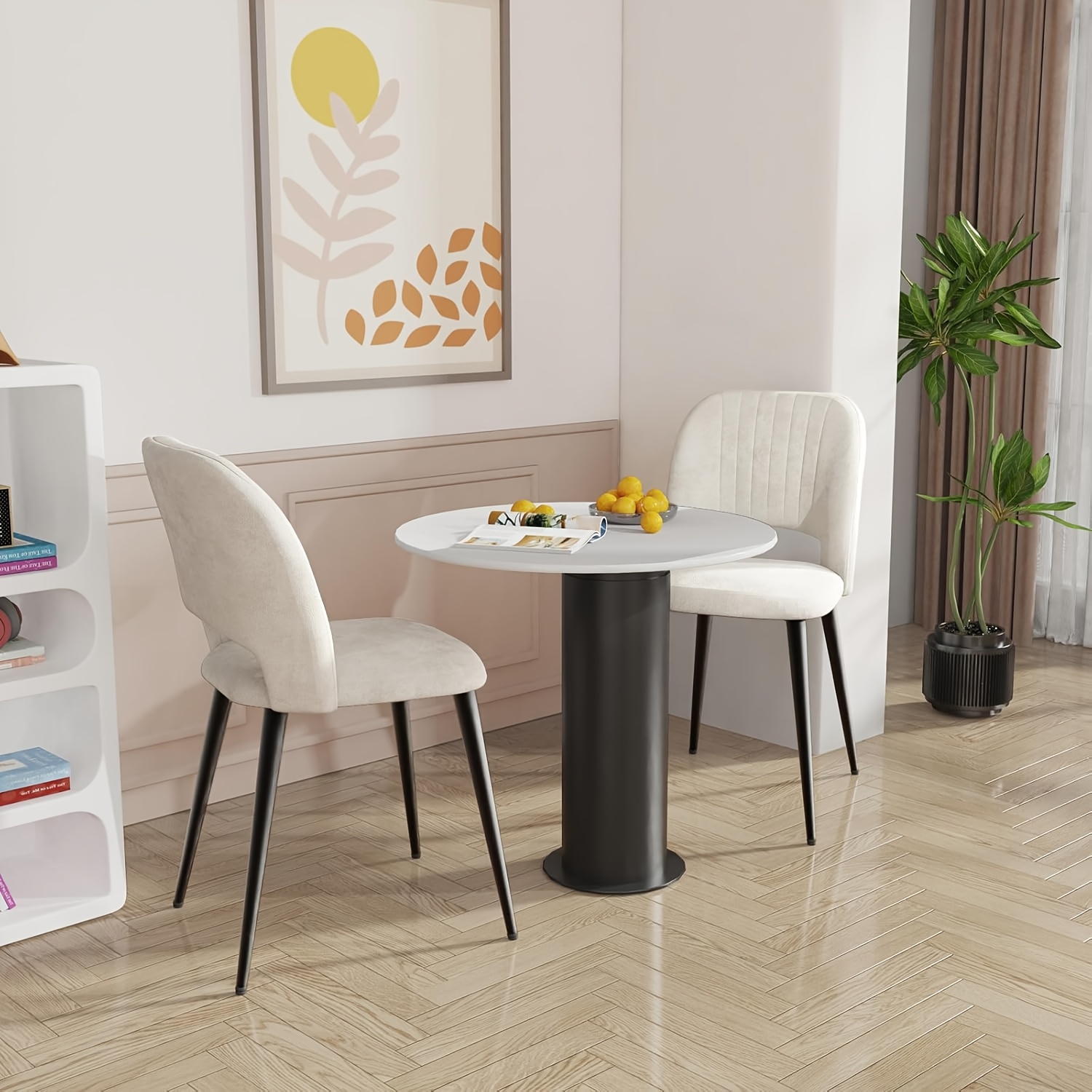 Image of Set Of 2/4/6 Velvet Dining Chairs, Beige Black Legs Kitchen Chairs With Soft Velvet Seat Cushion For Dining Room, Living Room, Bedroom
