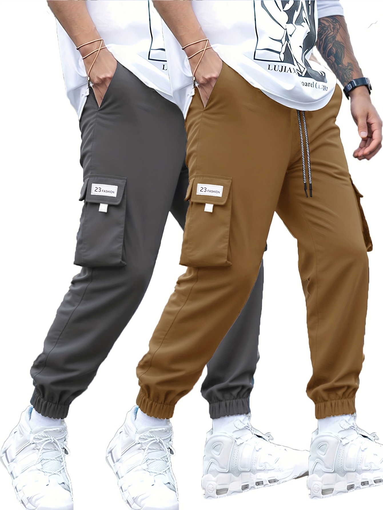 men's cargo pants set non stretch solid casual - Temu Canada