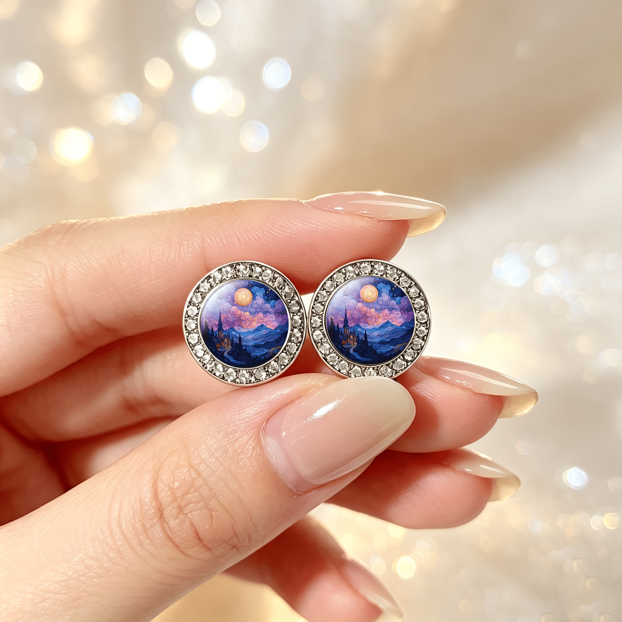 2pcs Classic Imitation Crystal Stud Earrings with Night Sky Design