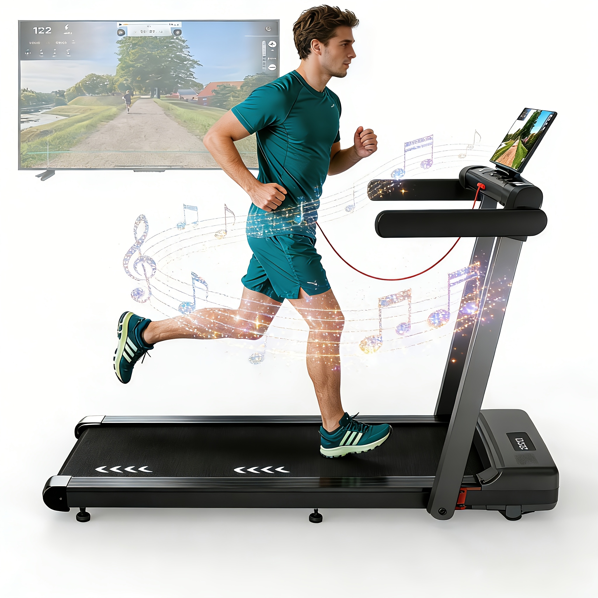 Image of Vowvit Foldable 3-in-1 Home Treadmill With Up To 12 Km/h, Dual Led Display, 12 Programs, Remote Control, Without Battery