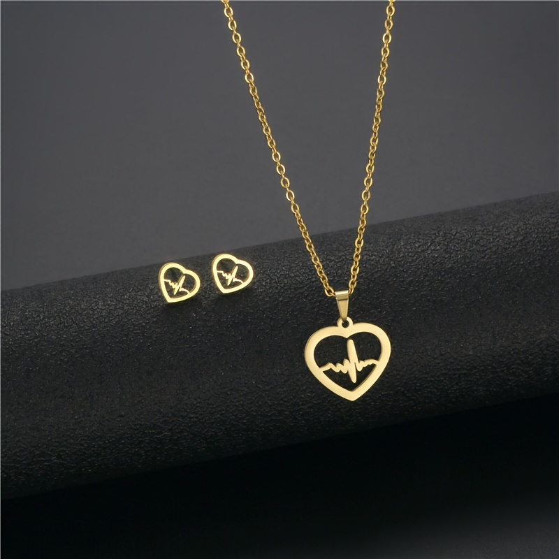 

Collier Ensemble Tempérament Collier en de cœur Pendentif Électrocardiogramme creux Boucles d'oreilles Acier inoxydable Bijoux Cœur de pêche Ensemble de pièces