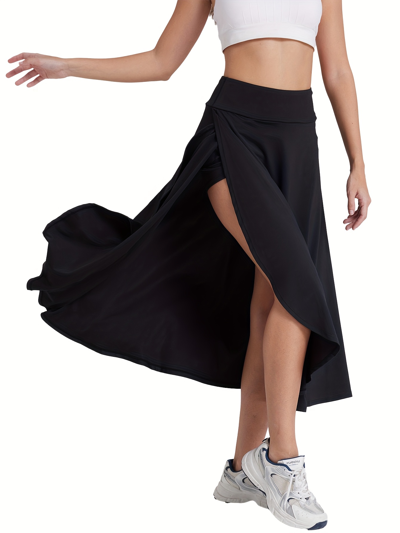 womens high waist workout skirt with built in shorts pockets non see through stretchy athletic skorts no belt needed gym skirt for yoga running     activewear in   color dance attire   material black 0