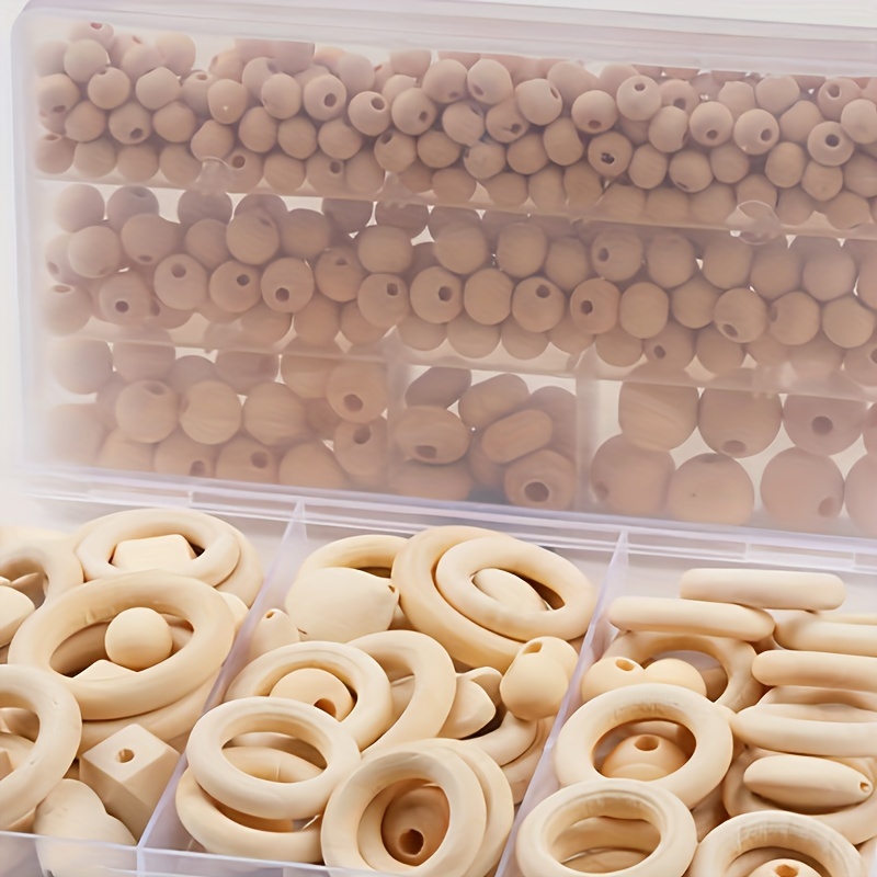 414pcs Wooden Bead Kit - Natural , Diy Crafting Set For Decor & Jewelry Making