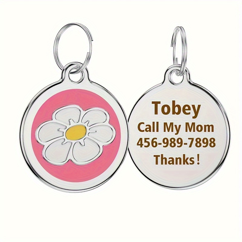 1pc Personalized Engraved Dog ID Tag • Round Cute Flower Pet ID Tag for Dogs and Cats • With Name & Phone Number • Perfect Gift for Small to Medium-Sized Puppies