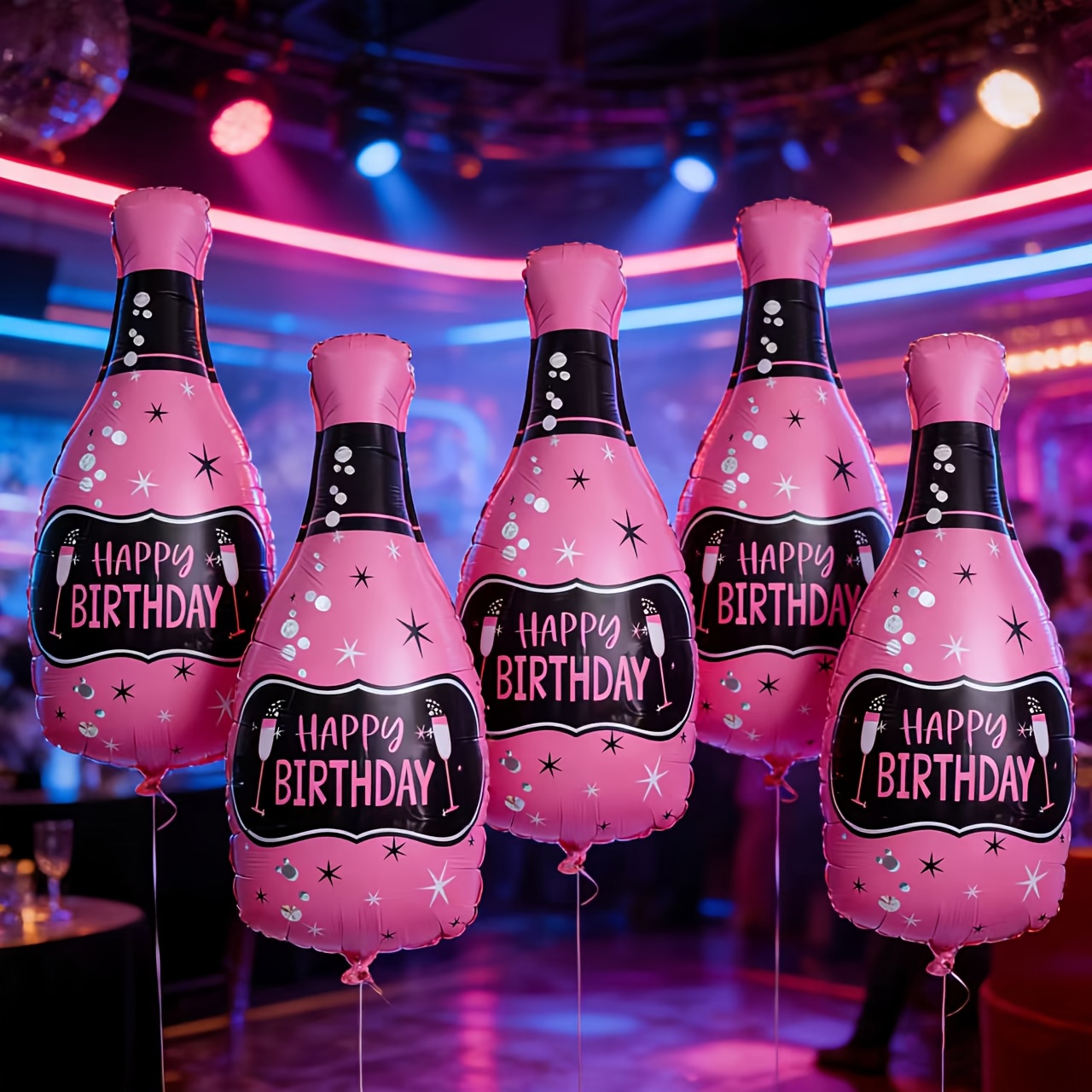 Image of 5pcs, Pink Wine Bottle Balloons And Aluminum Foil Balloons, Which Used For Party And Holiday Decoration.