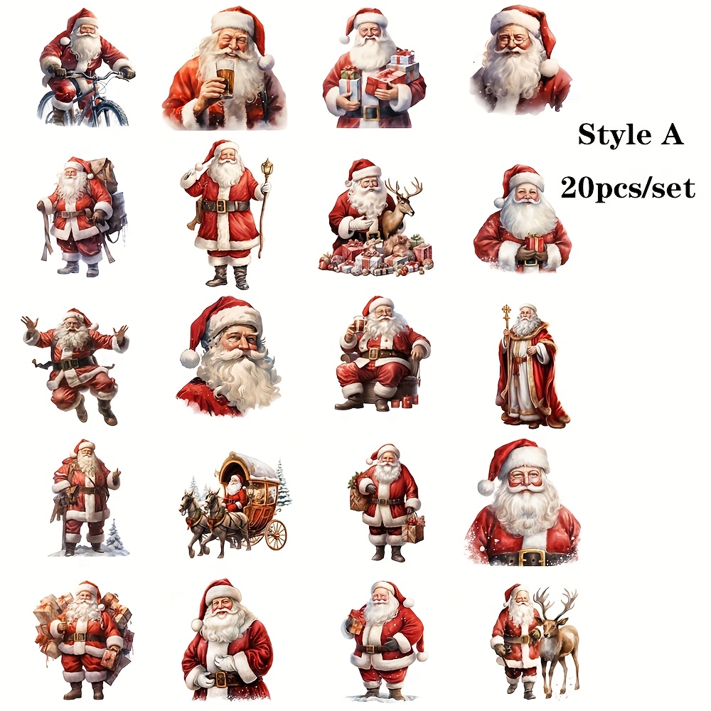20pcs/set Creative Fun Santa Claus Christmas Gift Series Handmade Stickers Decoration 2d Flat