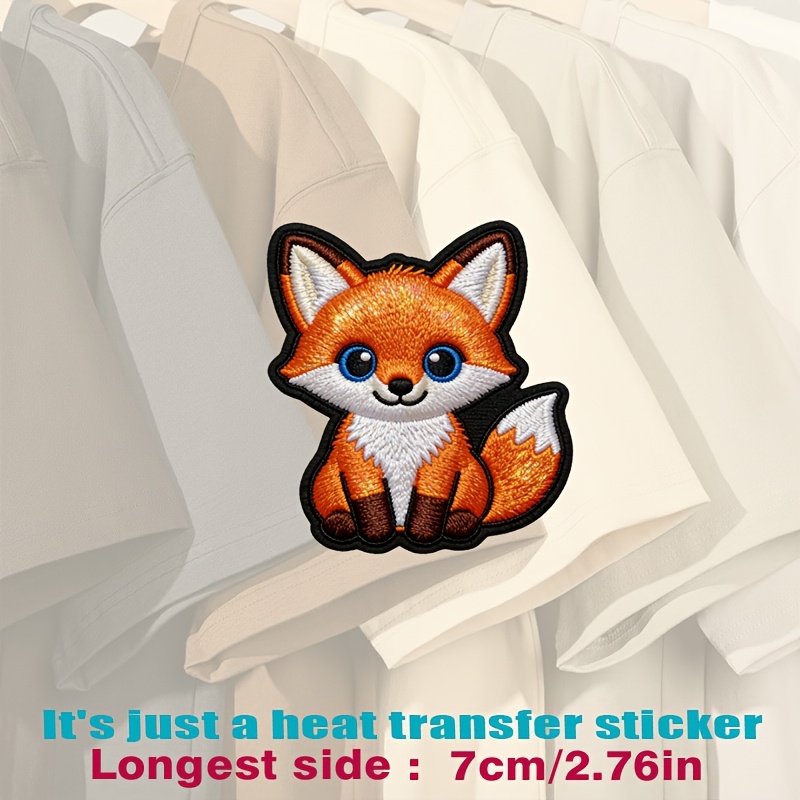 TEMU Adorable Fox Patch With Vibrant Orange And White Fur, , And Black Outline, Perfect, Heat Transfer Stickers Are Suitable For Flat Fabrics Such ,
