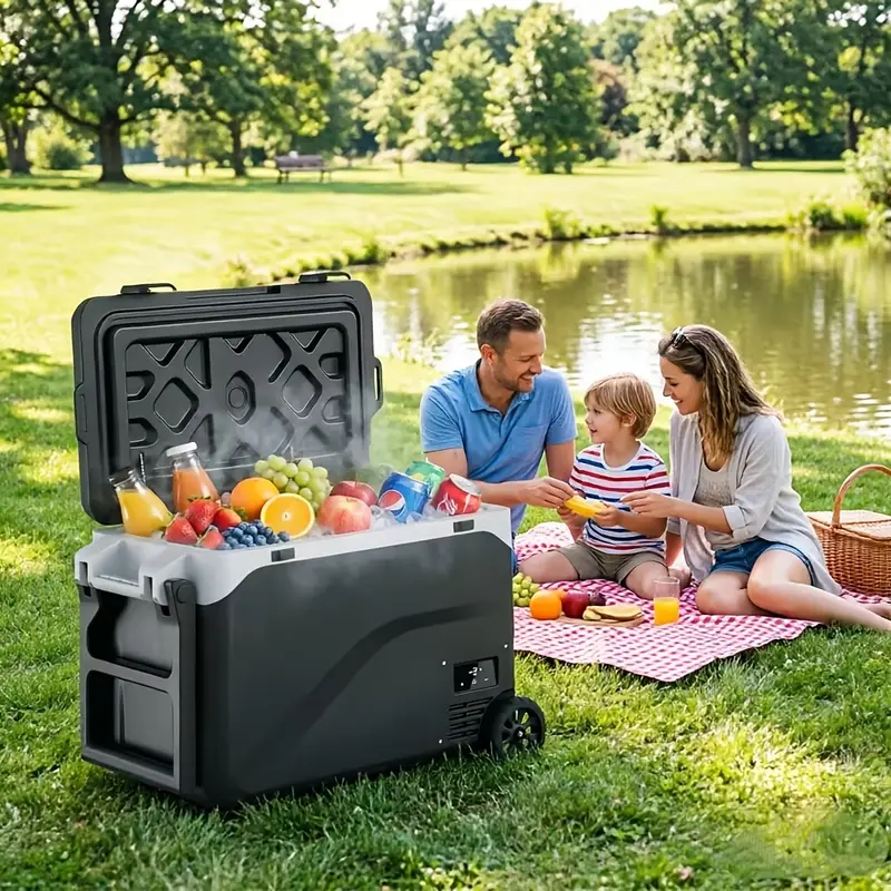 Kompressor-Kühlbox 42,5L/51L, elektrische Gefrierbox bis -* Grad * mit 2 Rollen, Skala Flaschenöffner, MAX/ECO-* LED-Display, Kühlbox-Kühlschrank für Auto & Haushalt, Outdoor-Camping, Picknick