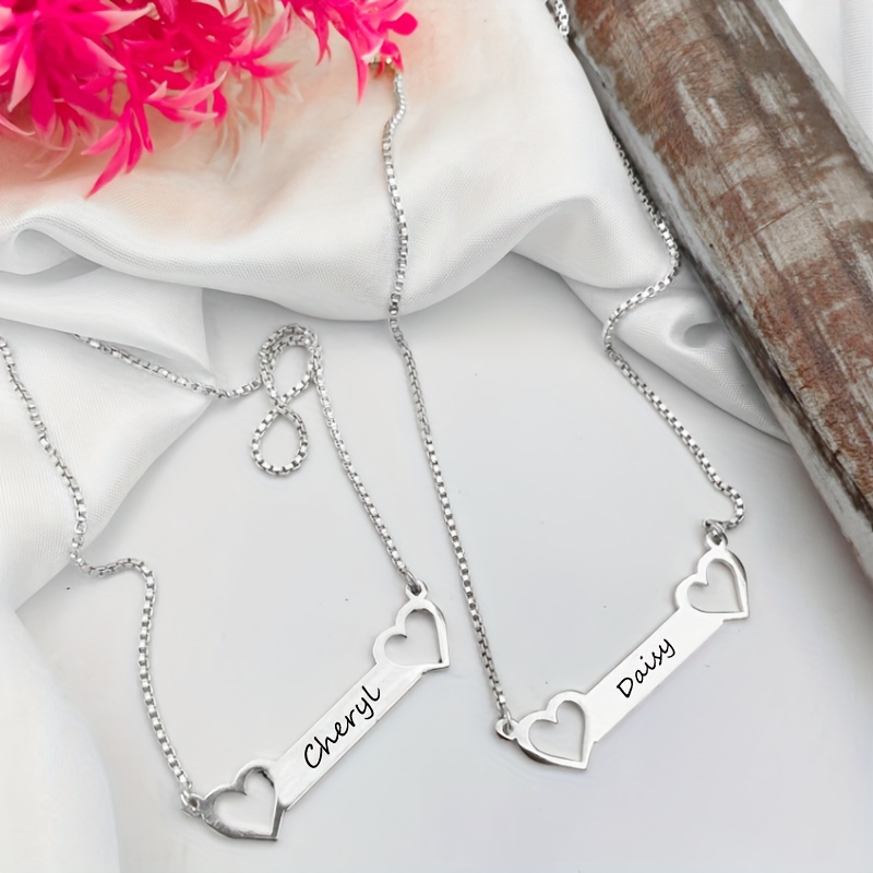 Custom Women's Name Double Heart Fashion Pendant Necklace