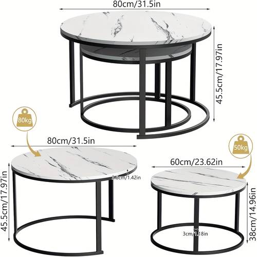 item picture modern round coffee table living room coffee table round side table set of 2 marble tabletop suitable for living room bedroom office tabletop diameter 80 60cm