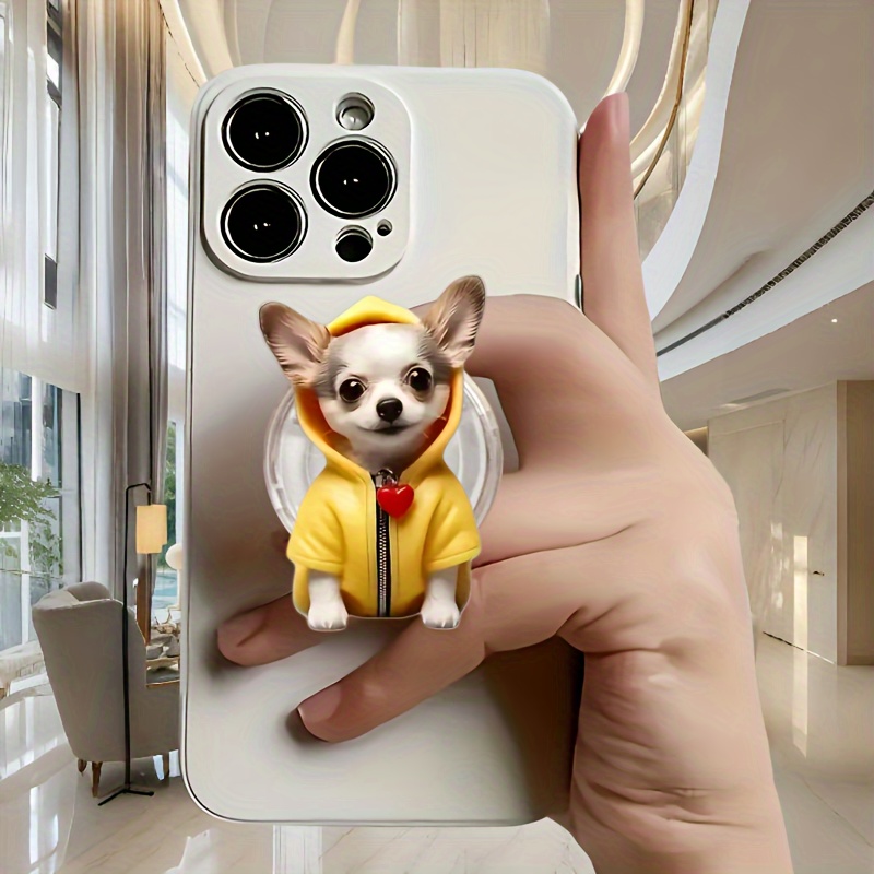 

1pc Cartoon Chihuahua Acrylic Phone Grip Stand, Portable 360-degree Rotating Smartphone Holder, Waterproof Material, Carry Design