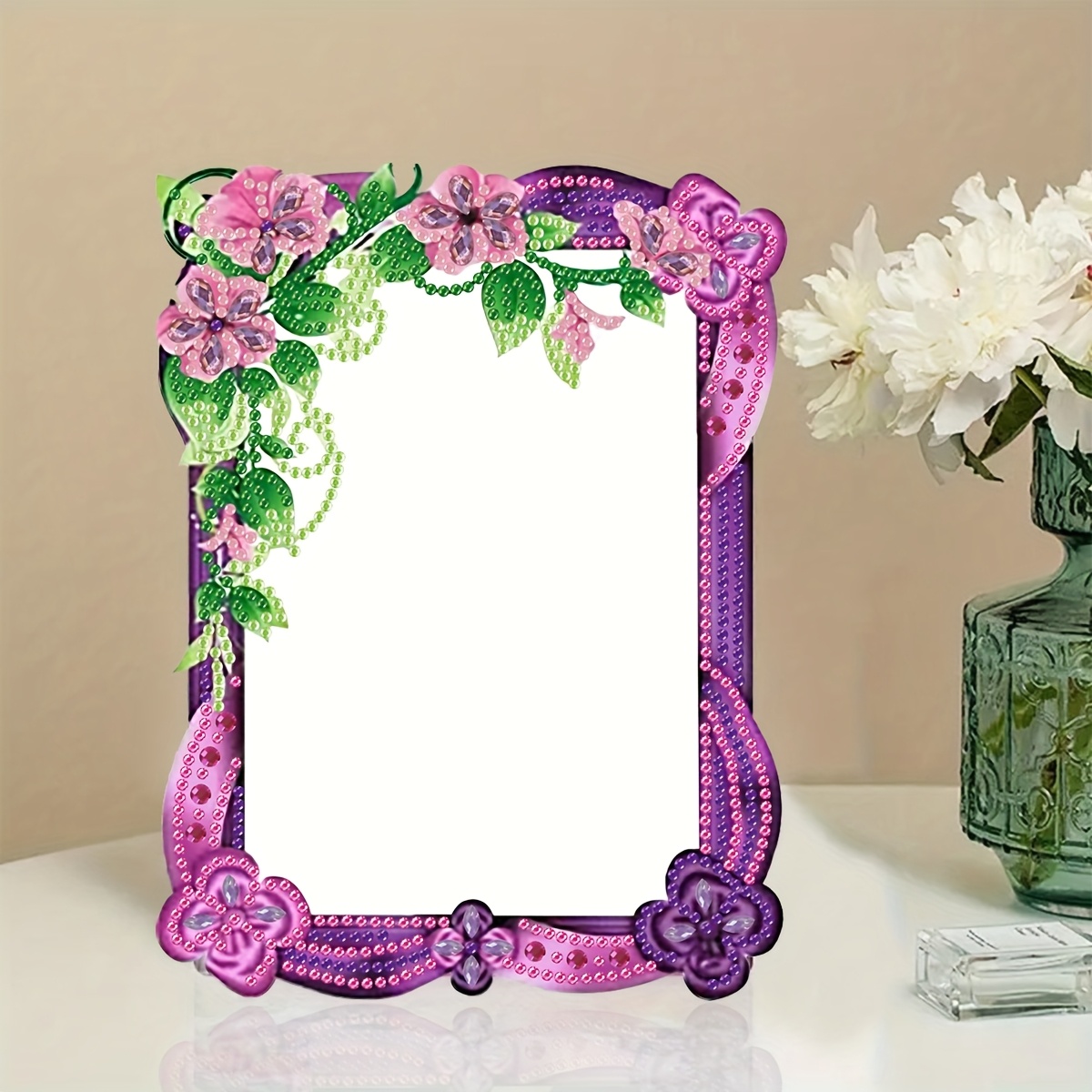 Image of 2d Flat Painting Kit With Screw Mount Frame, Floral Set, Desktop Photo Frame, Special-shaped Crystal Rhinestone Frame Kit For Beginners, Ideal For Room Office Desk Decor Festival Gift